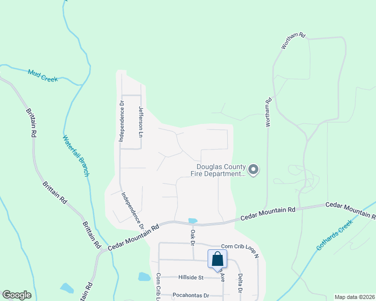 map of restaurants, bars, coffee shops, grocery stores, and more near 7530 Mountain Breeze in Douglasville