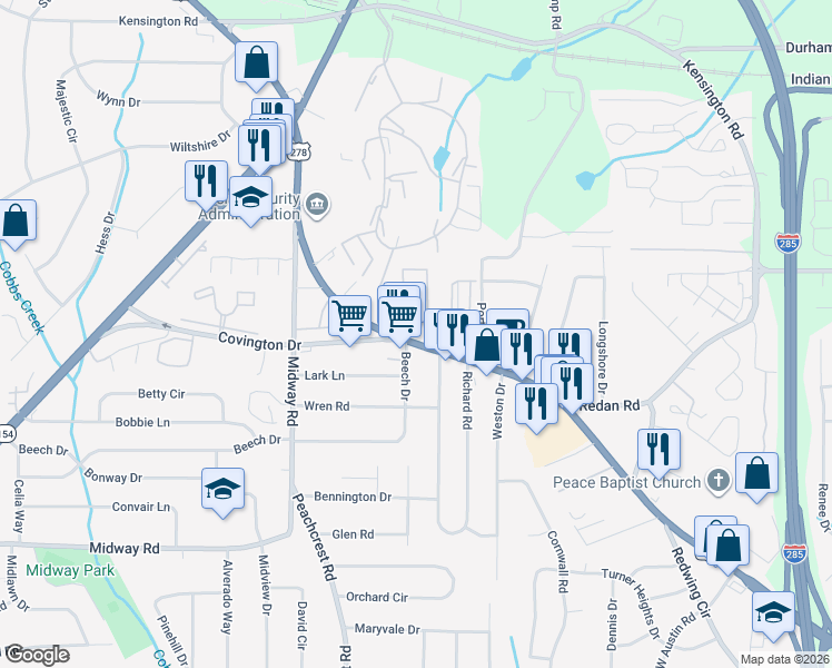map of restaurants, bars, coffee shops, grocery stores, and more near 3728 Covington Highway in Decatur