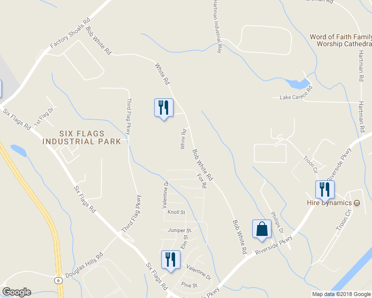 map of restaurants, bars, coffee shops, grocery stores, and more near 7930 White Road in Austell