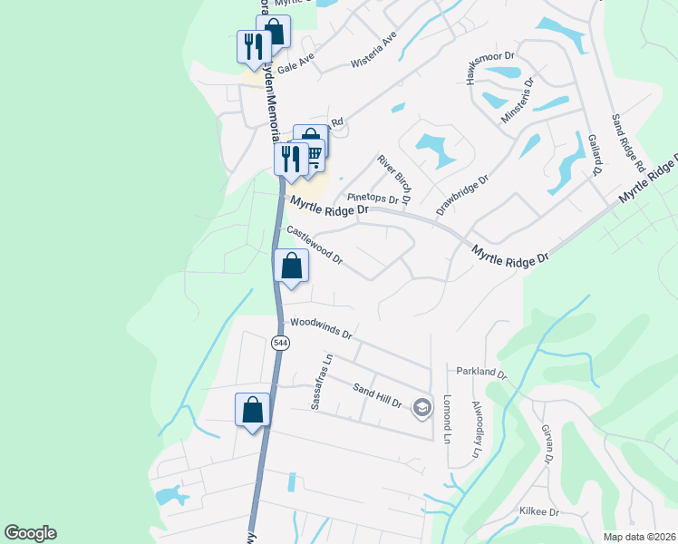 map of restaurants, bars, coffee shops, grocery stores, and more near 973 Castlewood Lane in Myrtle Beach