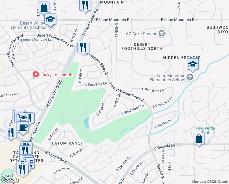 map of restaurants, bars, coffee shops, grocery stores, and more near 4710 East Milton Drive in Cave Creek