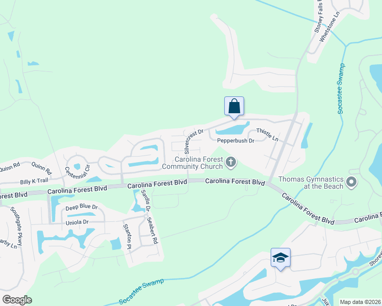 map of restaurants, bars, coffee shops, grocery stores, and more near 2033 Silvercrest Drive in Myrtle Beach