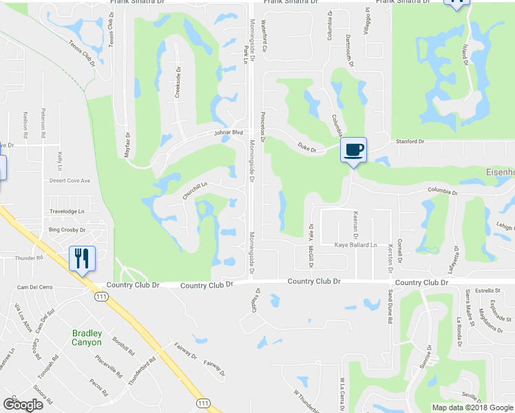 map of restaurants, bars, coffee shops, grocery stores, and more near 86 Princeton Drive in Rancho Mirage