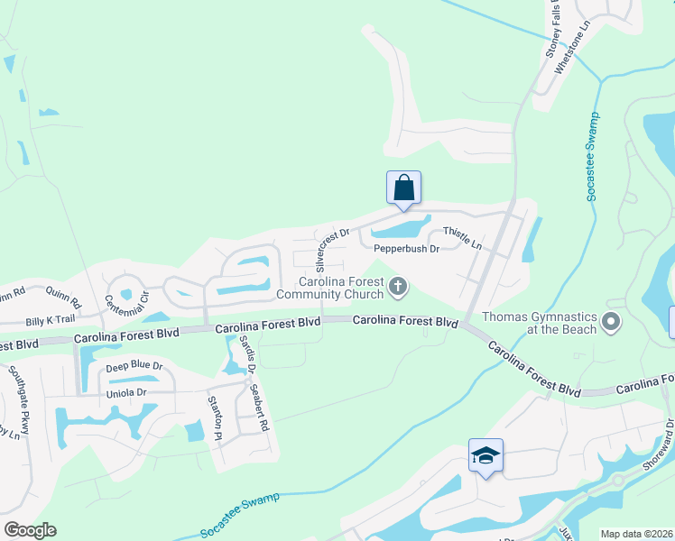 map of restaurants, bars, coffee shops, grocery stores, and more near 2029 Silvercrest Drive in Myrtle Beach