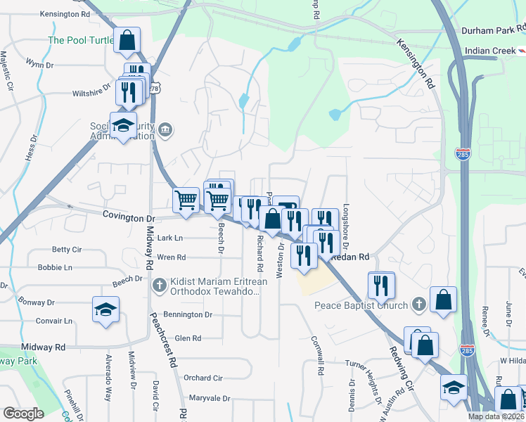 map of restaurants, bars, coffee shops, grocery stores, and more near 3780 Covington Highway in Decatur