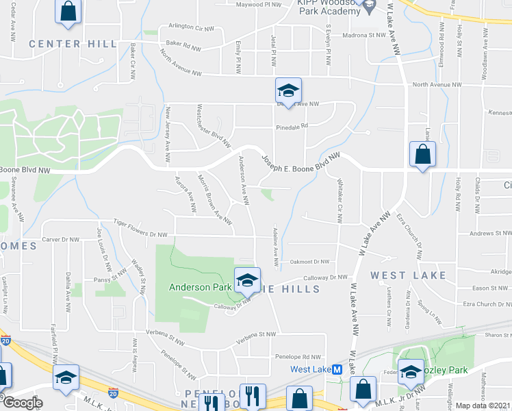 map of restaurants, bars, coffee shops, grocery stores, and more near 251 Anderson Avenue Northwest in Atlanta