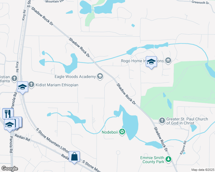 map of restaurants, bars, coffee shops, grocery stores, and more near 1130 Lee Whatley Drive in Lithonia