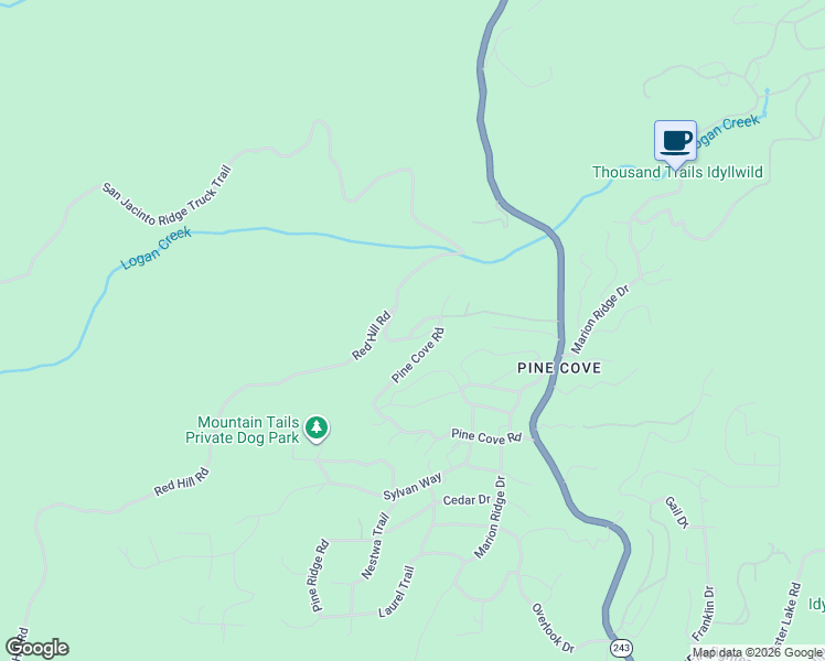 map of restaurants, bars, coffee shops, grocery stores, and more near 24880 Banning Idlw Pan Highway in Idyllwild-Pine Cove