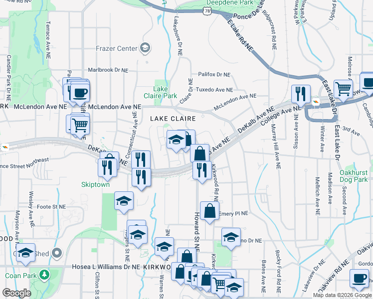 map of restaurants, bars, coffee shops, grocery stores, and more near 279 Southerland Terrace Northeast in Atlanta
