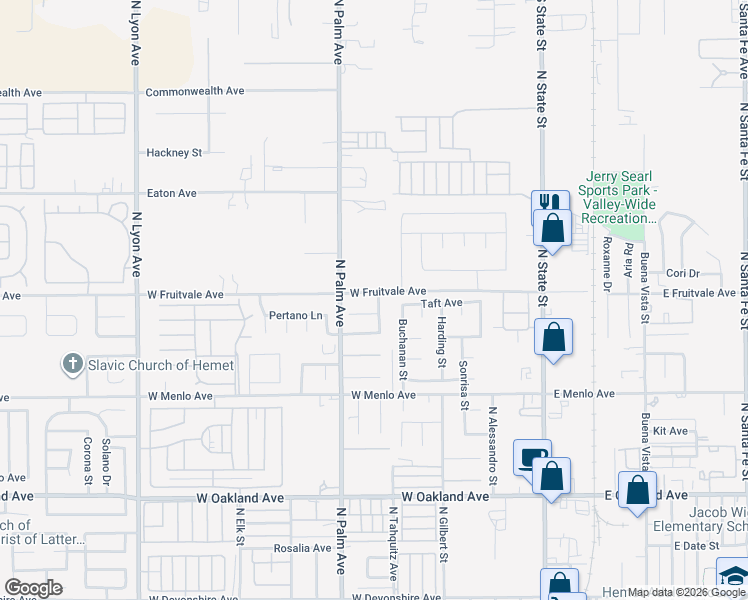 map of restaurants, bars, coffee shops, grocery stores, and more near 773 West Fruitvale Avenue in Hemet