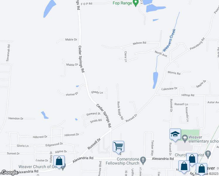 map of restaurants, bars, coffee shops, grocery stores, and more near 929 Princess Drive in Weaver