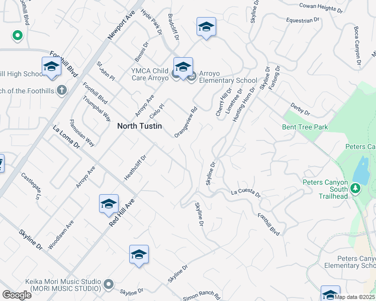 map of restaurants, bars, coffee shops, grocery stores, and more near 11389 La Vereda Drive in Santa Ana