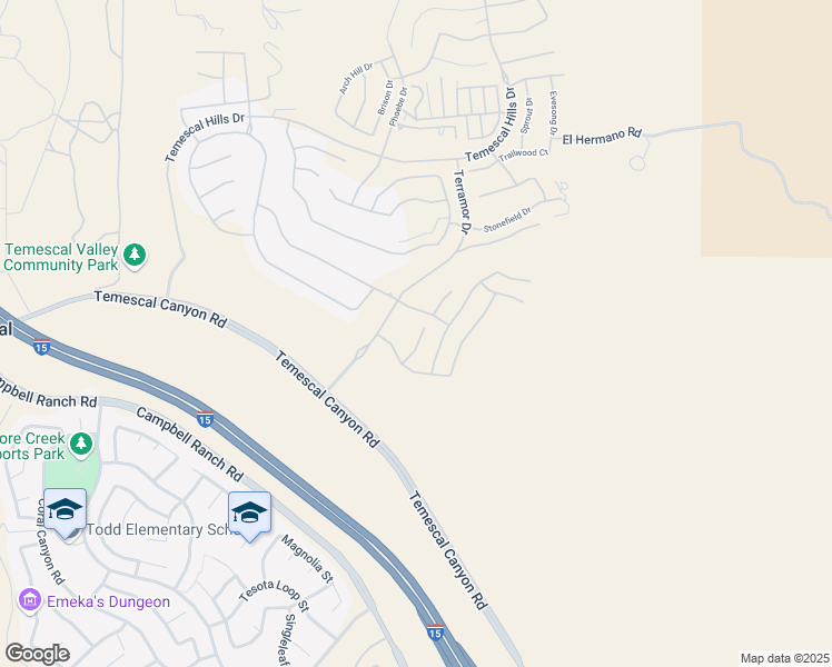 map of restaurants, bars, coffee shops, grocery stores, and more near 24845 Elison Court in Corona