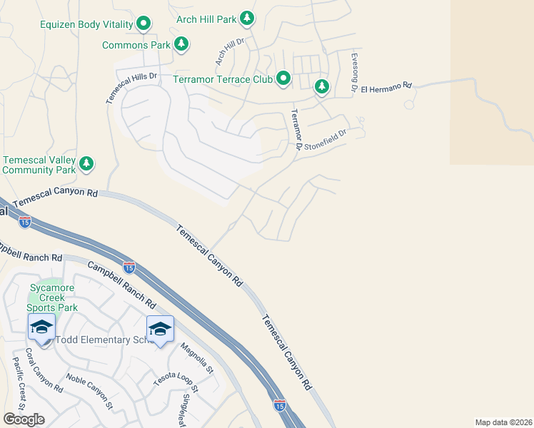 map of restaurants, bars, coffee shops, grocery stores, and more near 24845 Elison Court in Corona