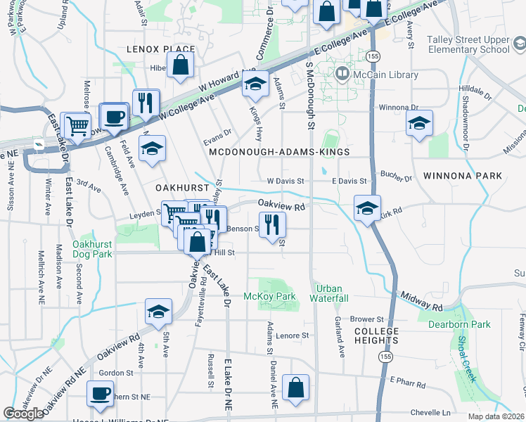 map of restaurants, bars, coffee shops, grocery stores, and more near 540 Oakview Road in Decatur