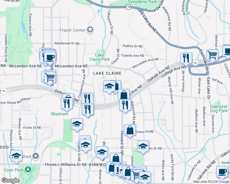 map of restaurants, bars, coffee shops, grocery stores, and more near 279 Southerland Terrace Northeast in Atlanta