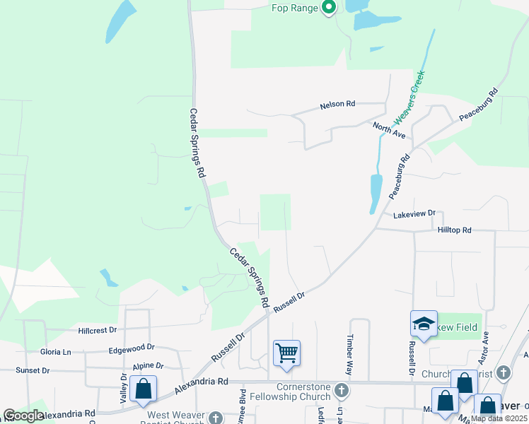 map of restaurants, bars, coffee shops, grocery stores, and more near 827 Princess Drive in Weaver