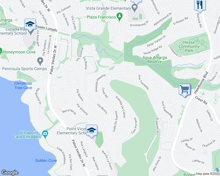 map of restaurants, bars, coffee shops, grocery stores, and more near 30124 Avenida De Calma in Rancho Palos Verdes