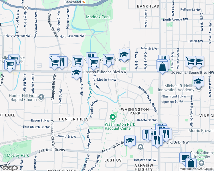 map of restaurants, bars, coffee shops, grocery stores, and more near 246 Stafford Street Northwest in Atlanta
