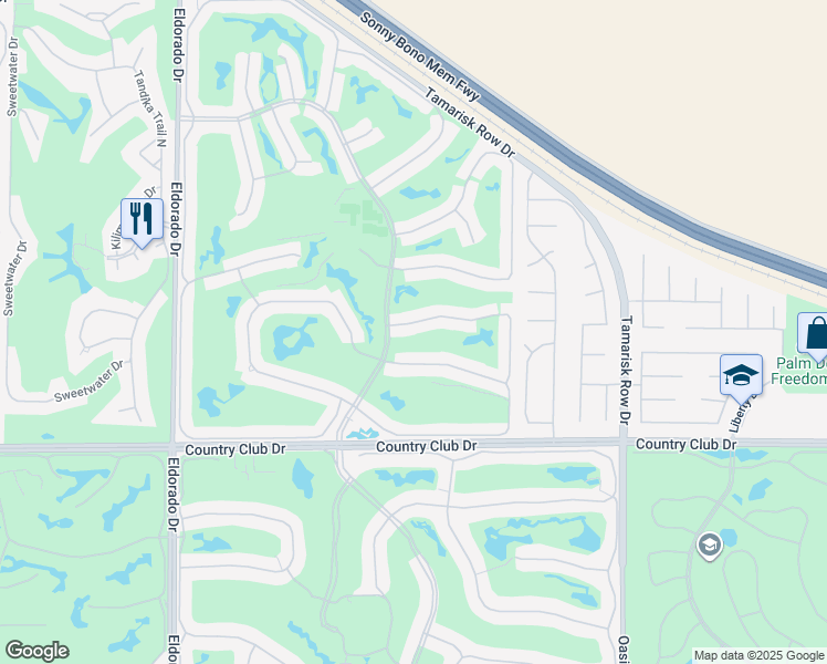 map of restaurants, bars, coffee shops, grocery stores, and more near 76523 Daffodil Drive in Palm Desert