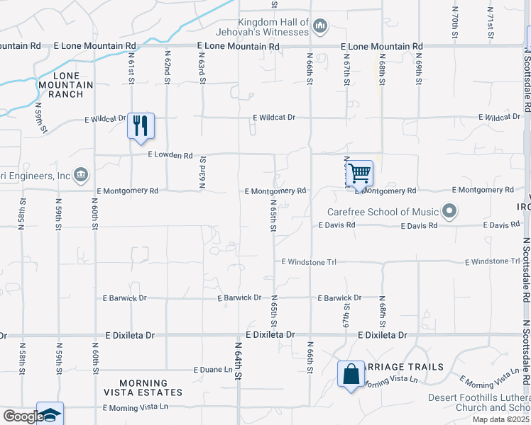 map of restaurants, bars, coffee shops, grocery stores, and more near 30420 North 65th Street in Cave Creek