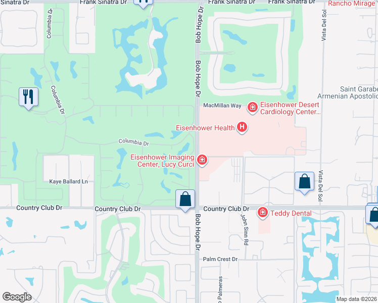 map of restaurants, bars, coffee shops, grocery stores, and more near 10 Colgate Drive in Rancho Mirage