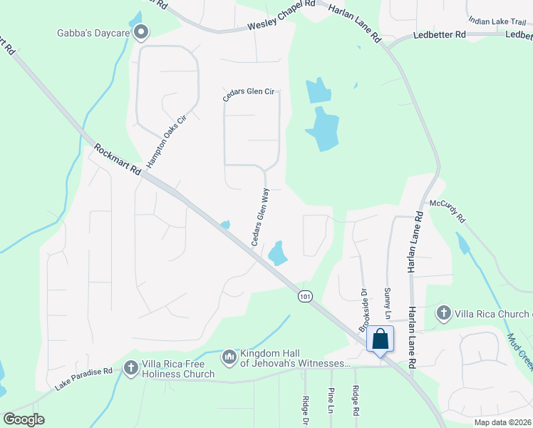 map of restaurants, bars, coffee shops, grocery stores, and more near 54 Cedars Glen Way in Villa Rica