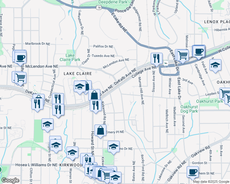 map of restaurants, bars, coffee shops, grocery stores, and more near 312 Rockyford Road Northeast in Atlanta