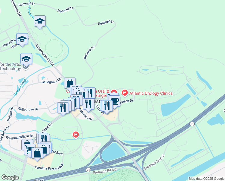 map of restaurants, bars, coffee shops, grocery stores, and more near 200 North Shore Drive in Myrtle Beach