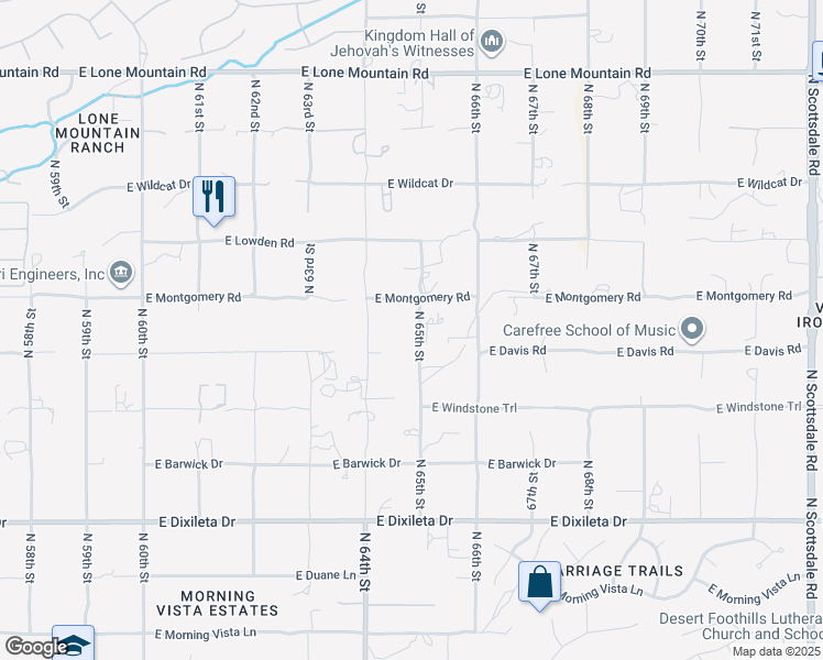 map of restaurants, bars, coffee shops, grocery stores, and more near 30420 North 65th Street in Cave Creek