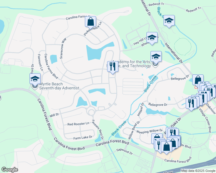 map of restaurants, bars, coffee shops, grocery stores, and more near 2041 Haystack Way in Myrtle Beach