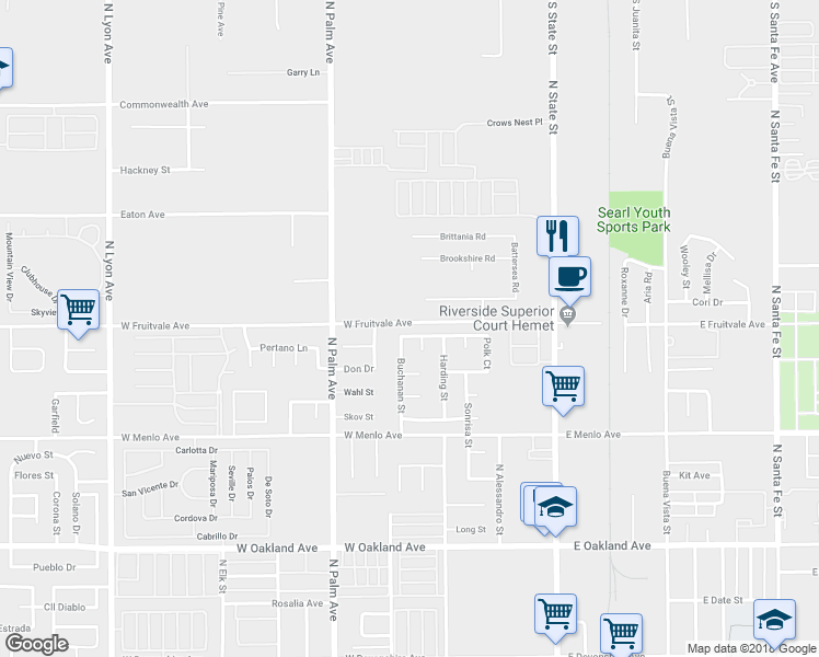 map of restaurants, bars, coffee shops, grocery stores, and more near 620 Taft Avenue in Hemet