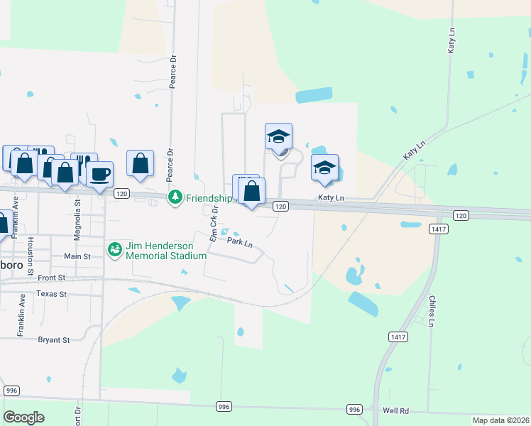 map of restaurants, bars, coffee shops, grocery stores, and more near 702 Farm to Market 120 in Pottsboro