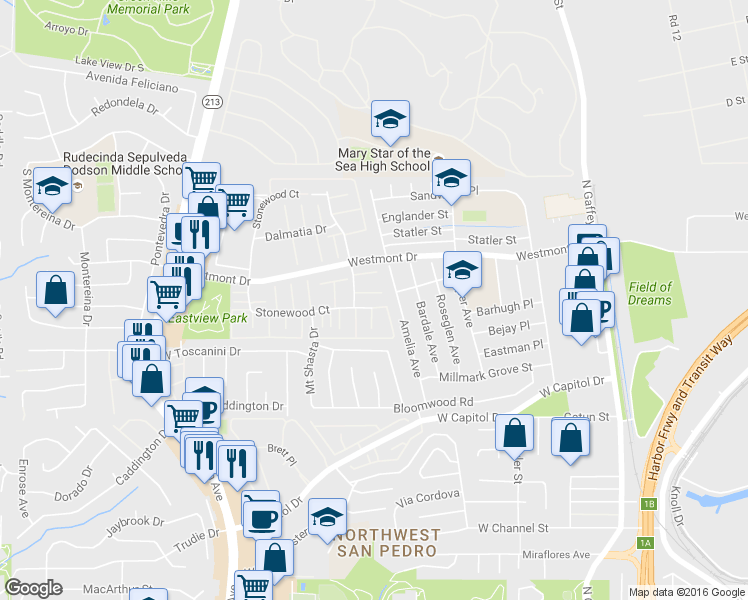 map of restaurants, bars, coffee shops, grocery stores, and more near 1251 Stonewood Court in Los Angeles