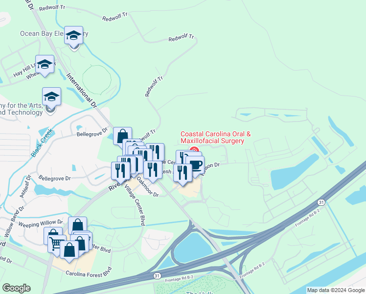 map of restaurants, bars, coffee shops, grocery stores, and more near 204 North Shore Drive in Myrtle Beach