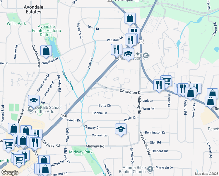 map of restaurants, bars, coffee shops, grocery stores, and more near in Belvedere Park