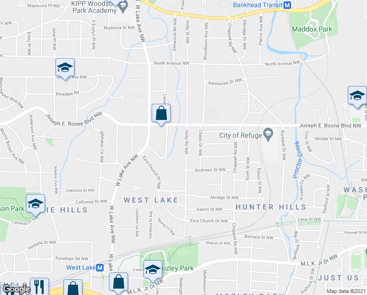 map of restaurants, bars, coffee shops, grocery stores, and more near 240 Holly Road Northwest in Atlanta