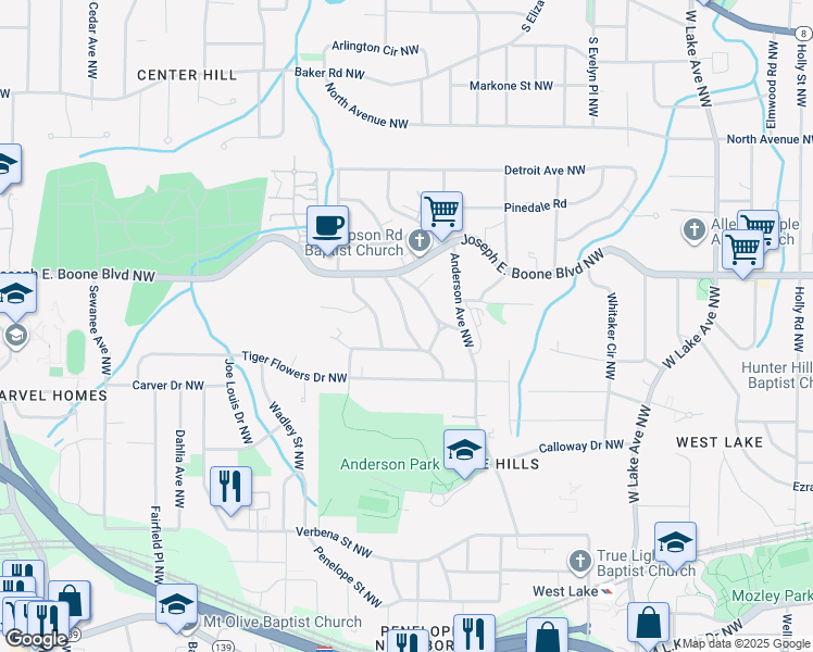 map of restaurants, bars, coffee shops, grocery stores, and more near 247 Morris Brown Avenue Northwest in Atlanta