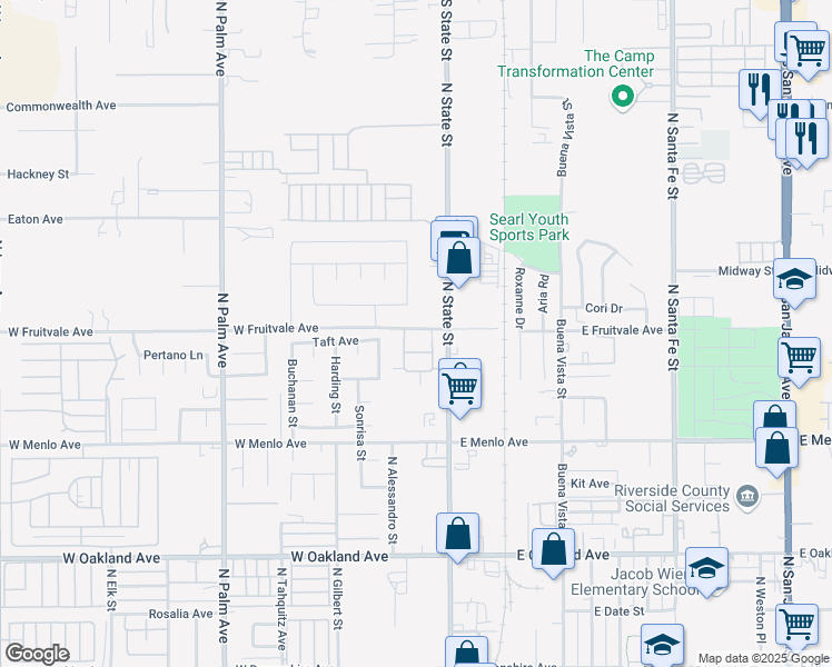 map of restaurants, bars, coffee shops, grocery stores, and more near 55 West Fruitvale Avenue in Hemet