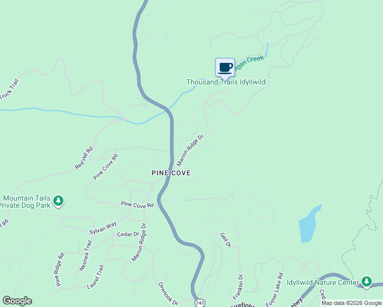 map of restaurants, bars, coffee shops, grocery stores, and more near 53090 Pina Vista Drive in Idyllwild-Pine Cove