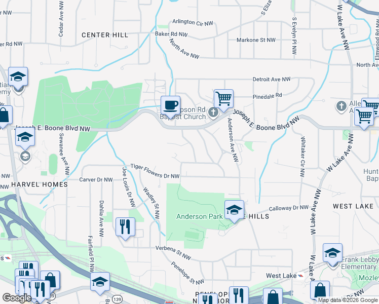 map of restaurants, bars, coffee shops, grocery stores, and more near 254 Aurora Avenue Northwest in Atlanta