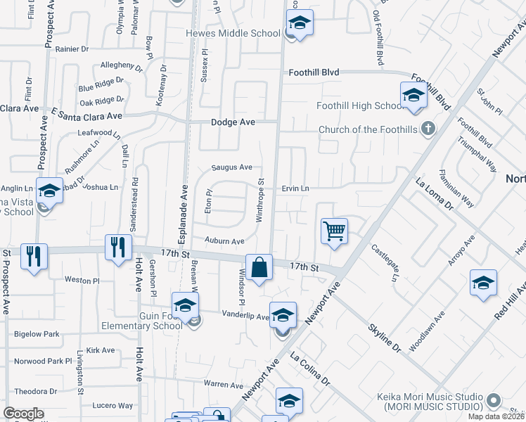 map of restaurants, bars, coffee shops, grocery stores, and more near 13852 Winthrope Street in Santa Ana