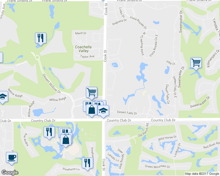 map of restaurants, bars, coffee shops, grocery stores, and more near 754 Montana Vista Drive in Palm Desert