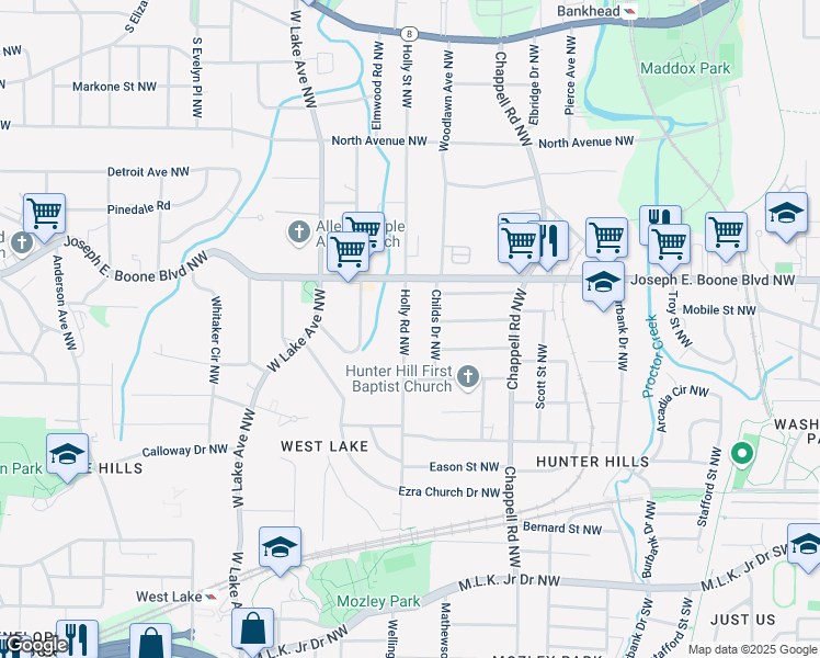 map of restaurants, bars, coffee shops, grocery stores, and more near 241 Holly Road Northwest in Atlanta