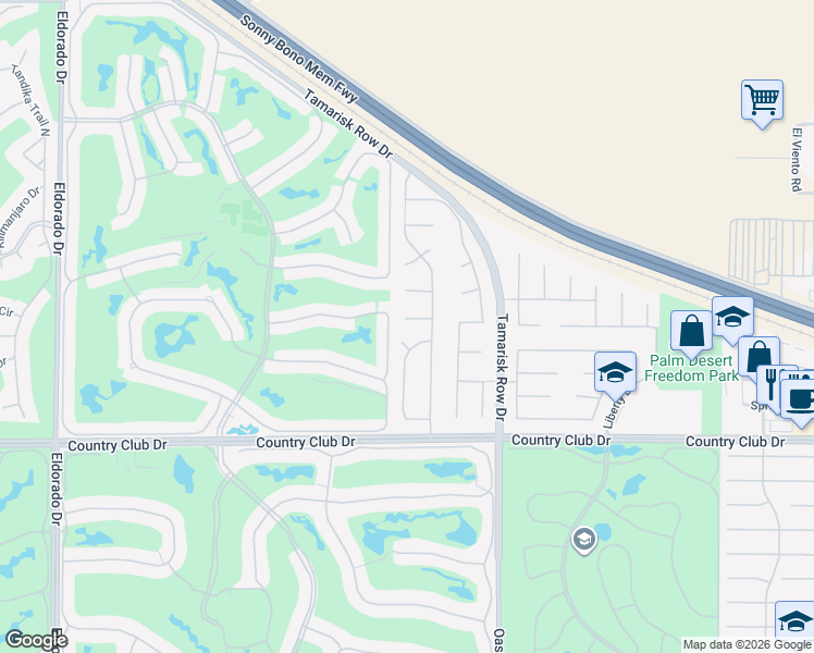 map of restaurants, bars, coffee shops, grocery stores, and more near 76787 Bishop Place in Palm Desert