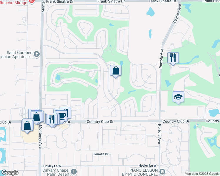 map of restaurants, bars, coffee shops, grocery stores, and more near 39428 Warm Springs Drive in Palm Desert