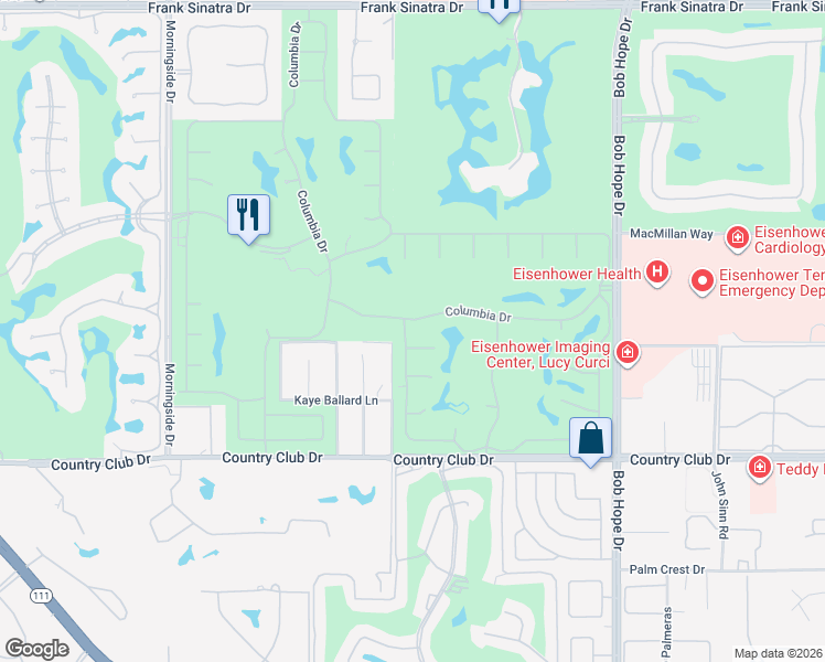 map of restaurants, bars, coffee shops, grocery stores, and more near 4 Cornell Drive in Rancho Mirage