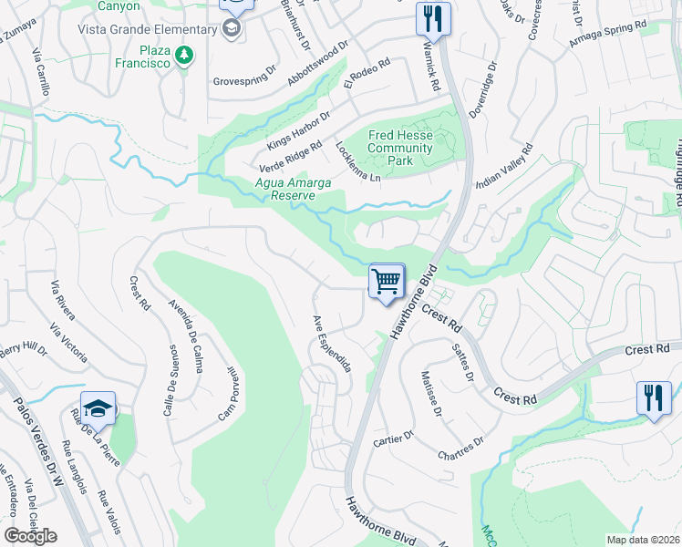 map of restaurants, bars, coffee shops, grocery stores, and more near 29900 Avenue Esplendida in Rancho Palos Verdes