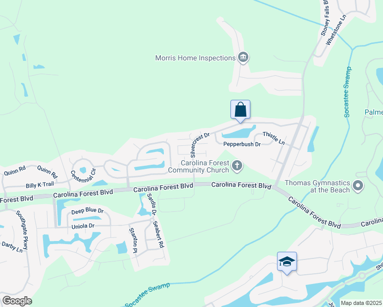 map of restaurants, bars, coffee shops, grocery stores, and more near 2058 Silvercrest Drive in Myrtle Beach