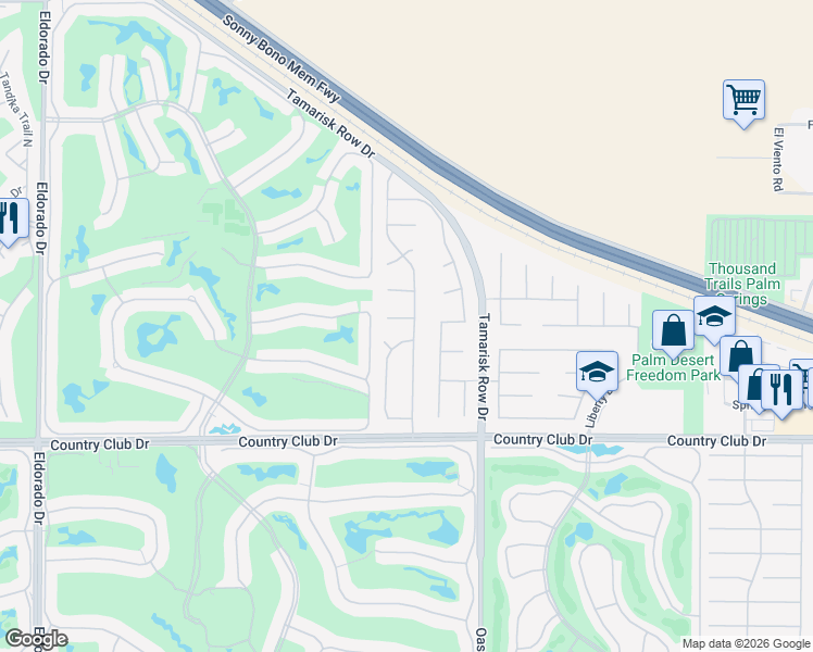 map of restaurants, bars, coffee shops, grocery stores, and more near 39550 Regency Way in Palm Desert
